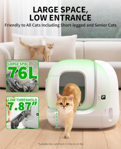 Automatic Cat Litter Box 2-Way Odor Remover & 20 Trash Bags,App Control Smart Robot with Anti-Scratch Inner Mat, Self-Cleaning