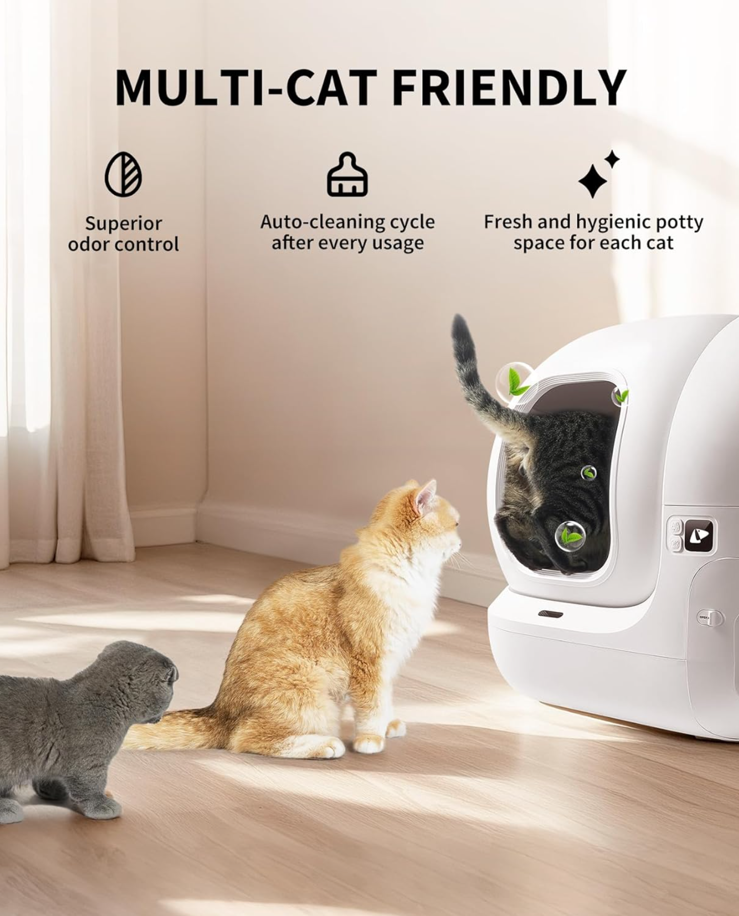 Automatic Cat Litter Box 2-Way Odor Remover & 20 Trash Bags,App Control Smart Robot with Anti-Scratch Inner Mat, Self-Cleaning