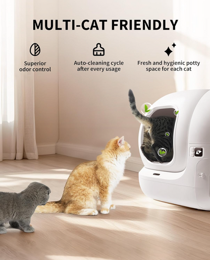 Automatic Cat Litter Box 2-Way Odor Remover & 20 Trash Bags,App Control Smart Robot with Anti-Scratch Inner Mat, Self-Cleaning