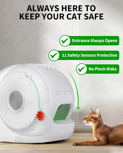 Automatic Cat Litter Box 2-Way Odor Remover & 20 Trash Bags,App Control Smart Robot with Anti-Scratch Inner Mat, Self-Cleaning