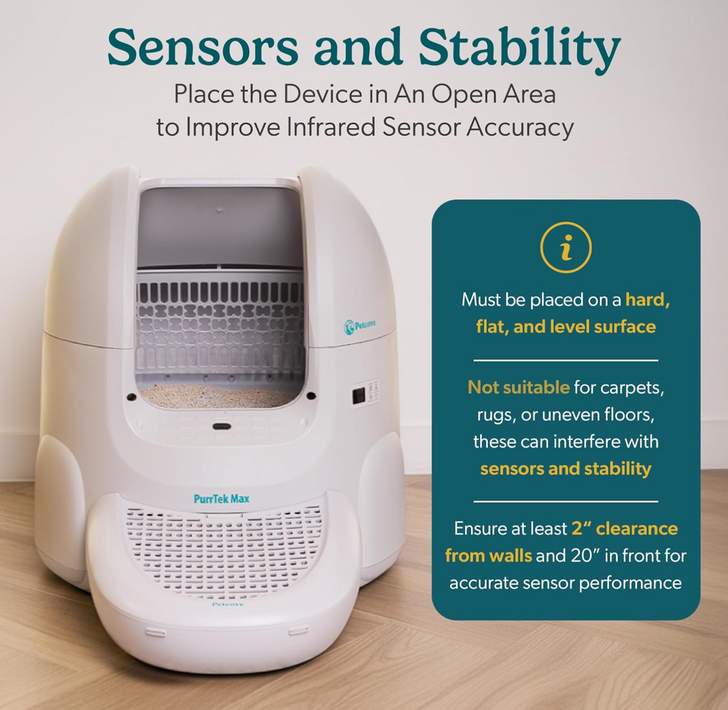 Petcove Self Cleaning Automatic Litter Box for Multi Cat - XL 65L Drum/Ultra Quiet 30-35dB Operation / 5 Safety Sensors/Easy App Control with Ultra Fast 5 GHz WiFi - Includes Ramp & 15 Litter Bags