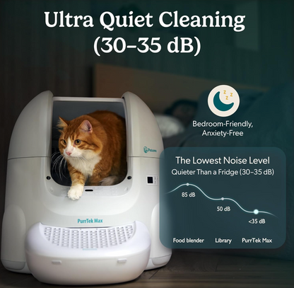 Petcove Self Cleaning Automatic Litter Box for Multi Cat - XL 65L Drum/Ultra Quiet 30-35dB Operation / 5 Safety Sensors/Easy App Control with Ultra Fast 5 GHz WiFi - Includes Ramp & 15 Litter Bags