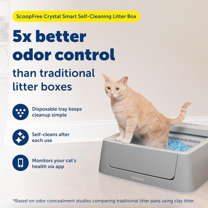 PetSafe ScoopFree Crystal Smart Self-Cleaning Automatic Litter Box - Front Entry - Uncovered Motion-Sensing Cat Box with Integrated Health Counter & App - Includes 1 Disposable Crystal Litter Tray