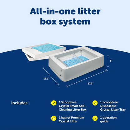 PetSafe ScoopFree Crystal Smart Self-Cleaning Automatic Litter Box - Front Entry - Uncovered Motion-Sensing Cat Box with Integrated Health Counter & App - Includes 1 Disposable Crystal Litter Tray
