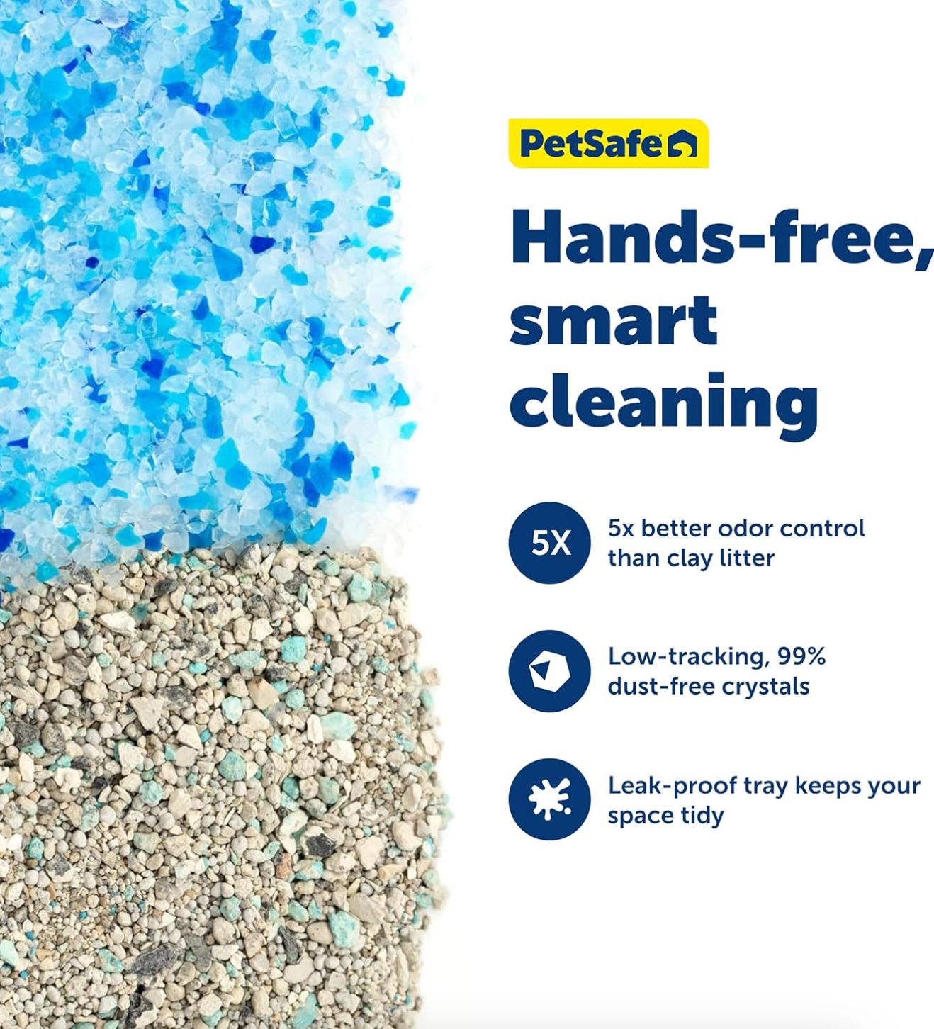 PetSafe ScoopFree Crystal Smart Self-Cleaning Automatic Litter Box - Front Entry - Uncovered Motion-Sensing Cat Box with Integrated Health Counter & App - Includes 1 Disposable Crystal Litter Tray