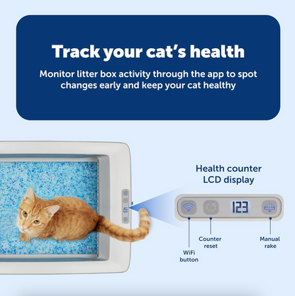 PetSafe ScoopFree Crystal Smart Self-Cleaning Automatic Litter Box - Front Entry - Uncovered Motion-Sensing Cat Box with Integrated Health Counter & App - Includes 1 Disposable Crystal Litter Tray